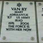 A tombstone that says: "Van Ry, Mary Adriaantje, ILT US Army, Iraq, 1976–2006, The force is with her now."